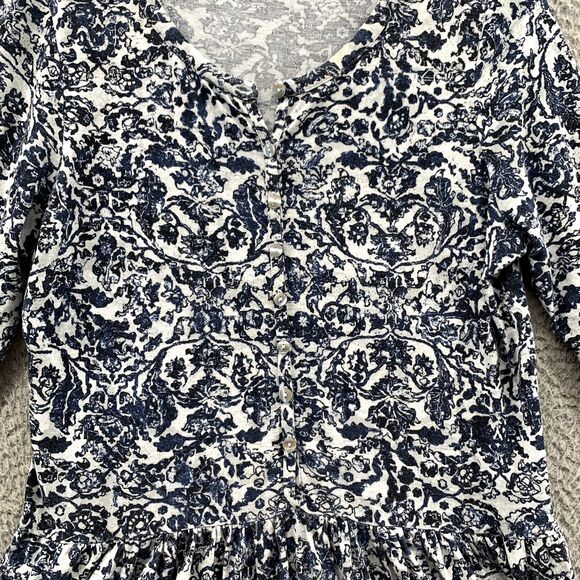 Peruvian Connection Dress Women's XS Blue Floral Mini Twee 2010 Boho Late Summer - Picture 3 of 10